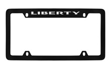 Jeep Liberty Black Coated Zinc Top Engraved License Plate Frame Holder With Silver Imprint
