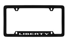 Jeep Liberty Black Coated Zinc Bottom Engraved License Plate Frame Holder With Silver Imprint