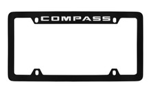 Jeep Compass Black Coated Zinc Top Engraved License Plate Frame Holder With Silver Imprint