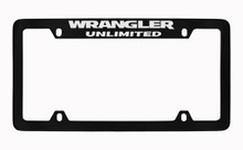 Jeep Wrangler Unlimited Black Coated Zinc Top Engraved License Plate Frame Holder With Silver Imprint