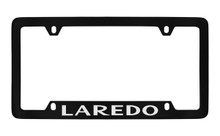 Jeep Laredo Black Coated Zinc Bottom Engraved License Plate Frame Holder With Silver Imprint