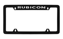 Jeep Rubicon Black Coated Zinc Top Engraved License Plate Frame Holder With Silver Imprint