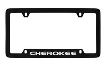 Jeep Cherokee Black Coated Zinc Bottom Engraved License Plate Frame Holder With Silver Imprint