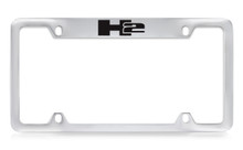 Hummer H2 Logo Top Engraved Chrome Plated Solid Brass License Plate Frame Holder With Black Imprint