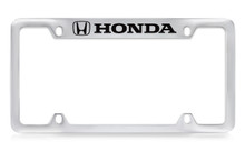 Honda Logo & Wordmark Top Engraved Chrome Plated Metal License Plate Frame Holder With Black Imprint