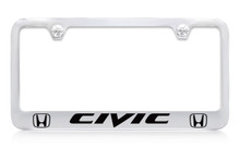 Honda Civic Logo Chrome Plated Solid Brass License Plate Frame Holder With Black Imprint