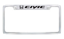 Honda Civic Logo Chrome Plated Metal Top Engraved License Plate Frame Holder With Black Imprint