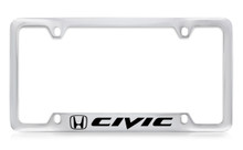 Honda Civic Logo Chrome Plated Solid Brass Bottom Engraved License Plate Frame Holder With Black Imprint