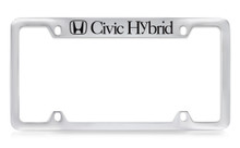 Honda Civic Hybrid Logo Chrome Plated Top Engraved License Plate Frame Holder With Black Imprint