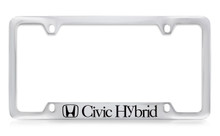 Honda Civic Hybrid Logo Chrome Plated Solid Brass Bottom Engraved License Plate Frame Holder With Black Imprint