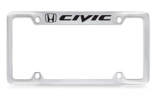 Honda Civic Logo Chrome Plated Zinc Top Engraved License Plate Frame Holder With Black Imprint