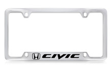 Honda Civic Logo Chrome Plated Zinc Bottom Engraved License Plate Frame Holder With Black Imprint