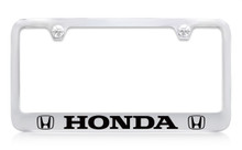 Honda With Dual Logos Chrome Plated Zinc License Plate Frame Holder With Black Imprint