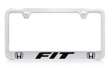 Honda Fit With Dual Logos Chrome Plated Zinc License Plate Frame Holder With Black Imprint