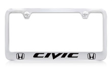 Honda Civic With Dual Logos Chrome Plated Zinc License Plate Frame Holder With Black Imprint