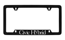 Honda Civic Hybrid Bottom Engraved Black Coated Zinc License Plate Frame Holder With Silver Imprint