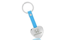 Honda Heart Shaped Keychain With Baby Blue Leather Strap In A Black Gift Box