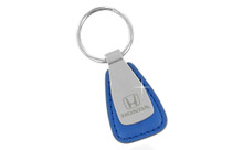 Honda Blue Leather Tear Drop Shaped Keychain With Satin Metal Area In A Black Gift Box