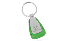 Honda Green Leather Tear Drop Shaped Keychain With Satin Metal Area In A Black Gift Box