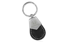 Honda Black Tear Shaped Leather Keychain With Brush Satin Top Keychain In A Black Gift Box
