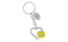 Honda Baroness Heart Shaped Keychain With Yellow Flower And Clear Crystals