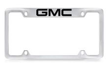 GMC Wordmark Top Engraved Chrome Plated Solid Brass License Plate Frame Holder With Black Imprint
