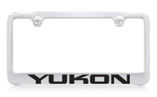 GMC Yukon Chrome Plated Solid Brass License Plate Frame Holder With Black Imprint