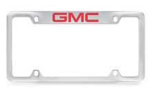 GMC Red Logo Chrome Plated Metal Top Engraved License Plate Frame Holder
