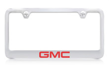 GMC Red Logo Chrome Plated Solid Brass License Plate Frame Holder