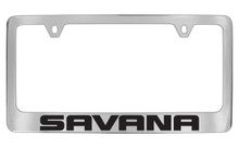 GMC Savana Chrome Plated Solid Brass License Plate Frame Holder With Black Imprint