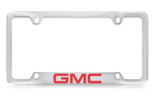 GMC Red Logo Chrome Plated Solid Brass Bottom Engraved License Plate Frame Holder