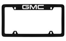 GMC Logo Black Coated Zinc Top Engraved License Plate Frame Holder With Silver Imprint