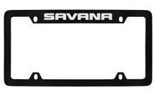 GMC Savana Black Coated Zinc Top Engraved License Plate Frame Holder With Silver Imprint