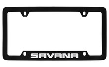 GMC Savana Black Coated Zinc Bottom Engraved License Plate Frame Holder With Silver Imprint