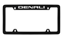 GMC Denali Black Coated Zinc Top Engraved License Plate Frame Holder With Silver Imprint