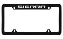 GMC Sierra Black Coated Zinc Top Engraved License Plate Frame Holder With Silver Imprint