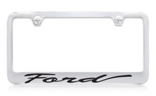 Ford Script Chrome Plated Solid Brass License Plate Frame Holder With Black Imprint