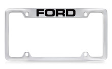 Ford Wordmark Top Engraved Chrome Plated Solid Brass License Plate Frame Holder With Black Imprint