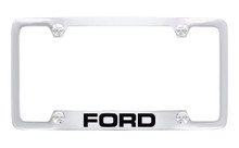 Ford Wordmark Bottom Engraved Chrome Plated Solid Brass License Plate Frame Holder With Black Imprint
