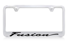 Ford Fusion Script Chrome Plated Solid Brass License Plate Frame Holder With Black Imprint