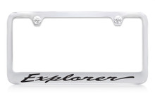 Ford Explorer Script Chrome Plated Solid Brass License Plate Frame Holder With Black Imprint