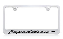 Ford Expedition Script Chrome Plated Solid Brass License Plate Frame Holder With Black Imprint