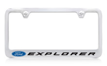 Ford Explorer Logo Chrome Plated Solid Brass License Plate Frame Holder With Black Imprint