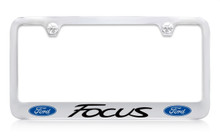 Ford Focus With Dual Logos Chrome Plated Solid Brass License Plate Frame Holder With Black Imprint