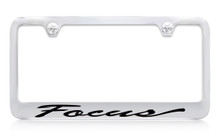 Ford Focus Script Chrome Plated Solid Brass License Plate Frame Holder With Black Imprint