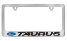 Ford Taurus Logo Chrome Plated Solid Brass License Plate Frame Holder With Black Imprint