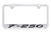 Ford F-250 Script Chrome Plated Solid Brass License Plate Frame Holder With Black Imprint