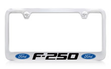 Ford F-250 With Dual Logos Chrome Plated Solid Brass License Plate Frame Holder With Black Imprint