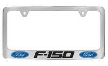 Ford F-150 With Dual Logos Chrome Plated Solid Brass License Plate Frame Holder With Black Imprint