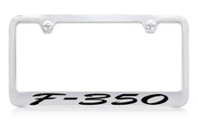 Ford F-350 Script Chrome Plated Solid Brass License Plate Frame Holder With Black Imprint